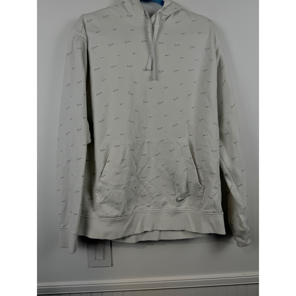 Nike Sportswear All Over Print Mini Swoosh Hoodie Cream Mens Large CJ8907-141
